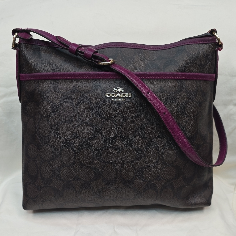 Coach Crossbody Canvas File Bag in Brown and Purple